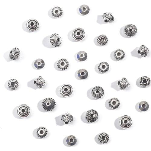 30/50pcs 6mm 7mm Tibetan Antique Silver Plated Metal Beads Round Loose Spacer Beads For Jewelry Making DIY Charm Bracelet