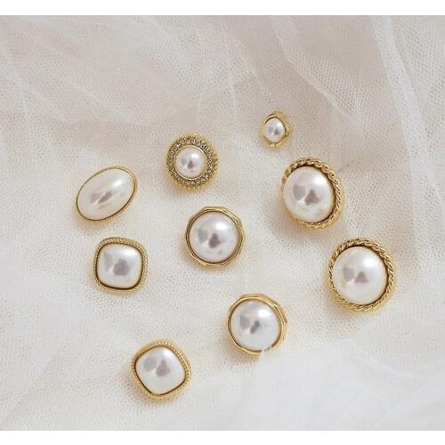 4pcs Korean Elegant highlight pearl stud earrings for women geometric square oval retro jewelry earrings material accessories