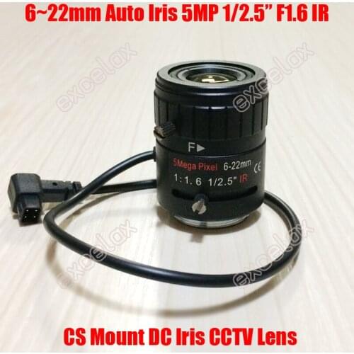 5MP 1/2.5" 6-22mm F1.6 IR Manual Varifocal DC Auto Iris CCTV Lens CS Mount for 1080P 2MP 3MP 4MP 5 Megapixel HD Analog IP Camera