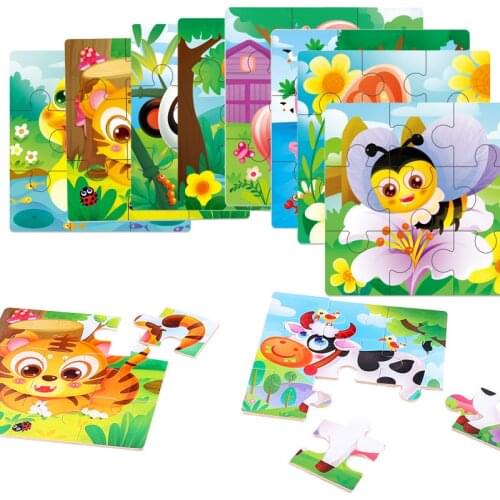 Montessori Wooden Puzzle Cartoon Animal Cognition Puzzle Toys Matching Game Early learning Educational Jigsaw Toys for Children