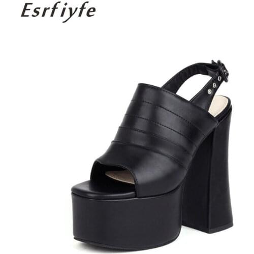ESRFIYFE 2021 Plus Size 35-46 Shoes Women High Heels Platform Black Cosplay Wedges Heels Sandals Summer Outdoor Slides Shoes