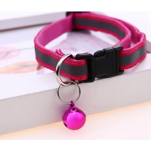Hot Cute Dog Pet Glossy Reflective Collar Safety Buckle Bell Strap 12 Colors Adjustable strap