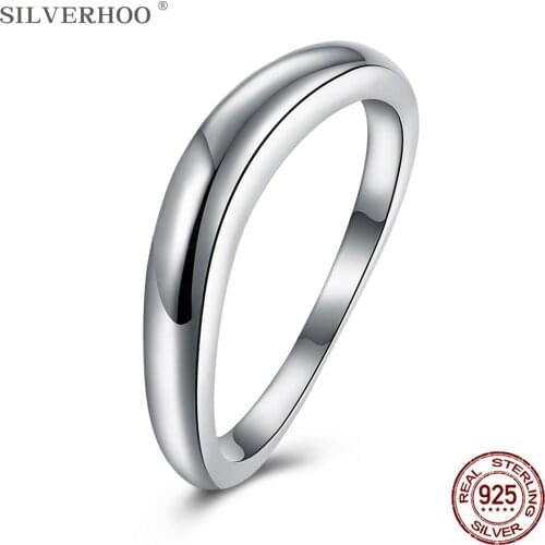 SILVERHOO 925 Sterling Silver Rings Smooth Simple Style Ring For Women Wedding Engagement Gift To Lover On Sale Fine Jewelry