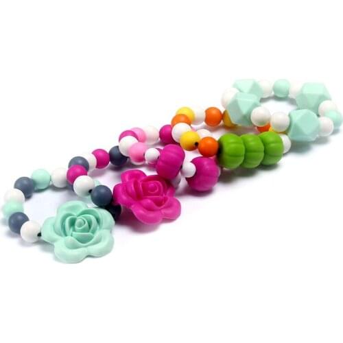 MHS.SUN 1PC food grade silicone beads baby bracelet with soft teether flower jewelry bracelet kids teething chew toy 1pc ST5010