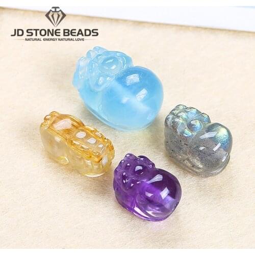 1 Piece Natural Stone PiXiu Moonstone Aquamarine Amethyst Rutilated Quartz Charms Gemstone DIY Accessories For Jewelry Making