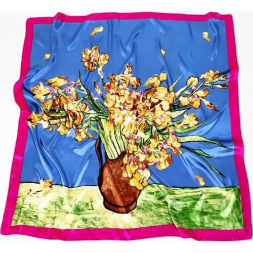 New Designs 90*90cm Square Silk Scarves Women Foulard Head Scarf Ladies Shawl Wrap Bandanna Female Chiffon Hijab Beach Scarf