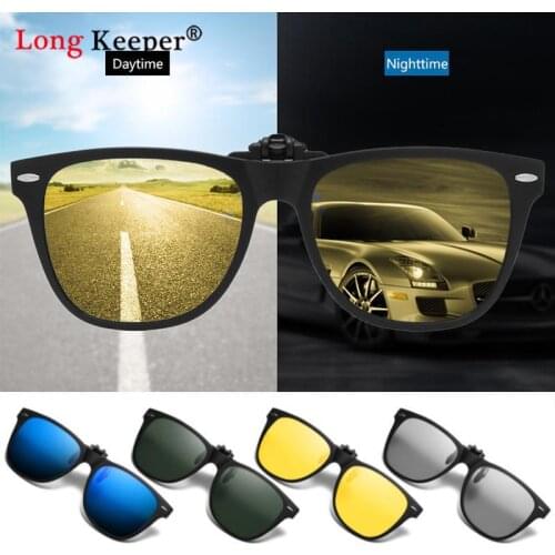 Mirror Flip Up Clip on Polarized Sunglasses Men Clips Photochromic Sun Glasses Driving Fishing Eyewear Night Vision Lens Glasses