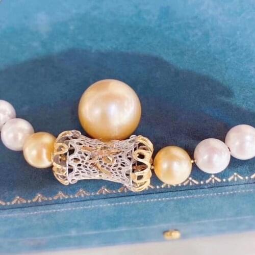 D1227 Solid 925 Sterling Silver Round 8-12mm Fresh Water White Pearls Chokers Necklaces for Women Fine Presents