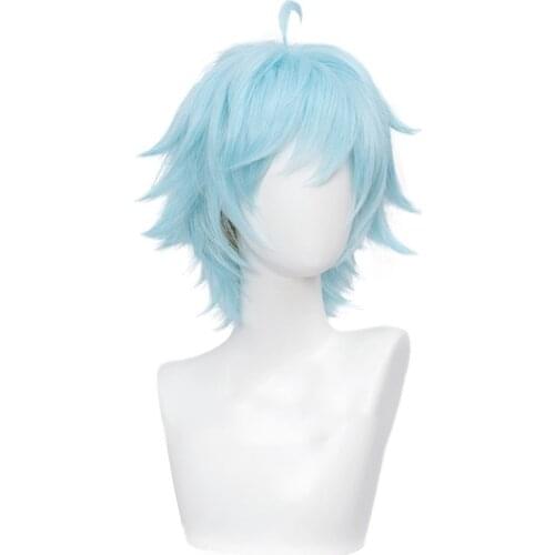 Game Genshin Impact Chongyun Cosplay Wig Chong Yun Light Blue Short Synthetic Hair Halloween Carnival Party Role Play Wigs
