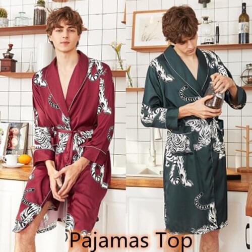 Mens Pajamas Silk Satin Pajamas Top Comfortable Male Pyjama Sleepwear Green Wine Red Home Sleepwear