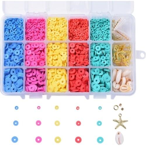 1Box 4/6/8mm Flat Round Handmade Polymer Clay Beads Heishi Beads Brass Spacer Bead Cowrie Shell Bead for Bracelet Jewelry Making