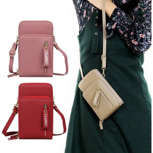 Women Hanging Mobile Phone Shoulder Bag Made Of Leather Large Capacity Solid Flap Crossbody Messenger Bags Ladies Small Purse