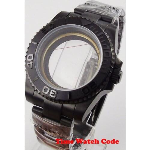 Fully Black 40mm Watch Case Parts Fit For ETA 2836 Miyota 8215 821A With bracelet Sapphire Glass PVD Coated Replacement