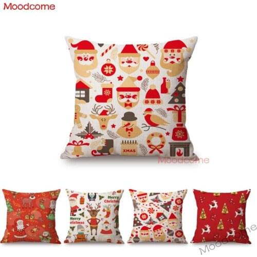Christmas Santa Claus Seamless Pattern Art Xmas Design Sofa Bench Throw Pillow Cover Cotton Linen Decorative Car Cushion Cover