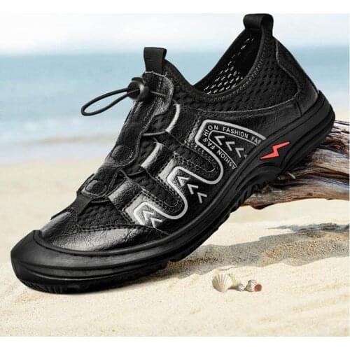 Summer Black/Grey Men Sandals Mesh Non Slip Breathable Sneakers Casual Men Flat Shoes Outdoor Walking Comfortable Mens Sandals