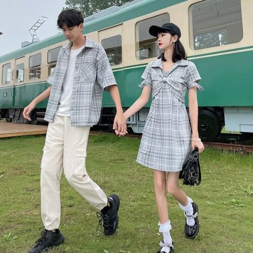 Couples wear bowtie jacquard plaid niche design dress couples clothes couples clothing