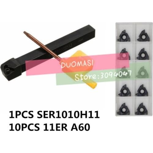 SER1010H11 10mm petiole External thread CNC Turning tool 1pcs+11ER A60 Carbide insert 10pcs 11pcs/set