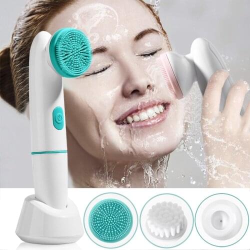 2 in 1 Face Cleansing Brush For Facial Skin Care Electric Face Wash Massage Tool Acne Pore Blackhead Removal Silicone Cleaner