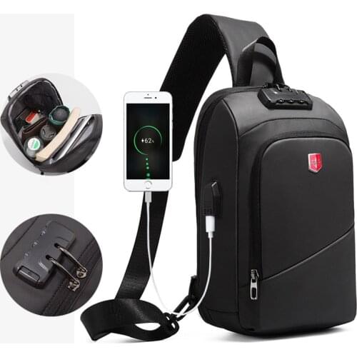 2020 New Mens Chest Bag USB Charging Waterproof Crossbody Bag Student Outdoor Messenger Bag Anti-thief male ipad Business Bag
