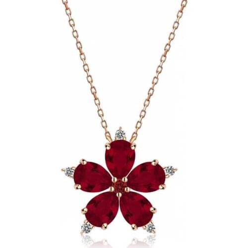 Tevuli 925 Sterling Silver Red Camellia Flower Necklace