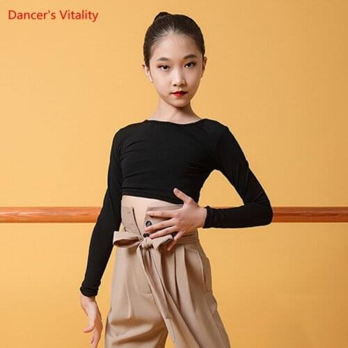 Latin Dance Top Round Neck Long Sleeve Shirt Practice Clothes Child Fashion Backless Performance Clothing Autumn And Winter