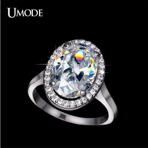UMODE Gorgeous Halo Engagement Ring Stunning Ultra Big 6 Carat Oval Egg CZ and Micro Cubic Zirconia Fashion Wedding Ring UR0144