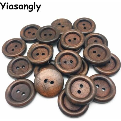 Yiasangly 100pcs 20mm Wooden Brown Buttons 2 Holes Round Sewing Button Embellishments DIY Crafts Scrapbooking