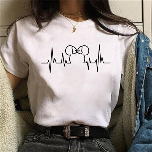 2021Cat Heartbeat Lifeline Printed Tshirt Women Casual Funny T Shirts Femme White Short Sleeve Tees Tops Hipster Woman Clothes