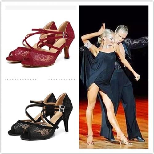 Black Red Salsa Tango Bachata Dance Shoes Heels 6/7.5/8.5cm Suede Sole Women Ballroom Latin Dance Shoes free shipping