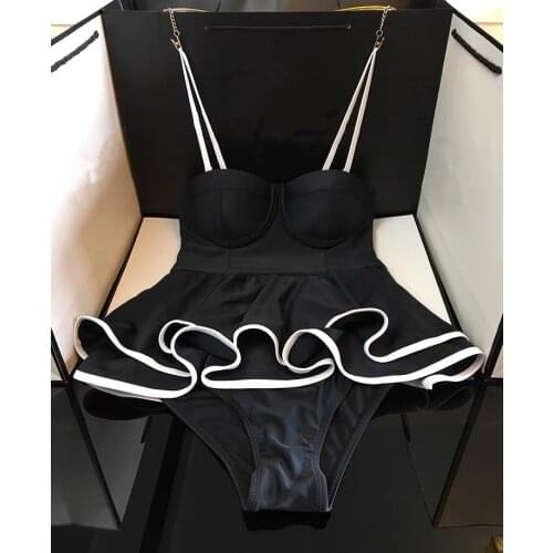 Women High-Waisted Black Dress Swimsuit 2021 Retro Sexy One Piece Swimwear Girl Beach Bathsuit Bikini Set Biquinis купальник