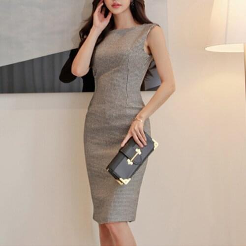 Women Dress Vintage Sleeveless Square Neck Vestido Slim Elegant Streetwear Femme Office Ladies Mid-length Vestidos