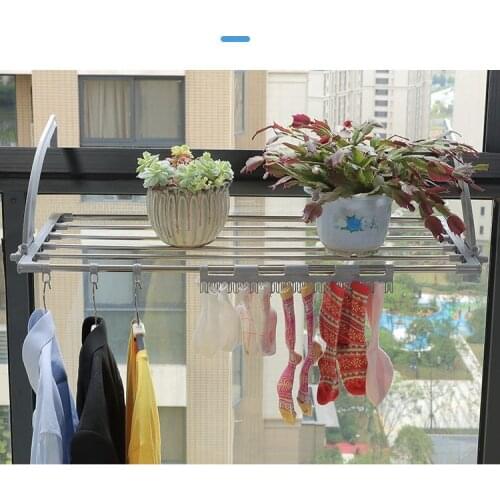 1pc Stainless steel balcony drying rack shoe rack portable window frame hanger laundry towel diaper dryer storage rack