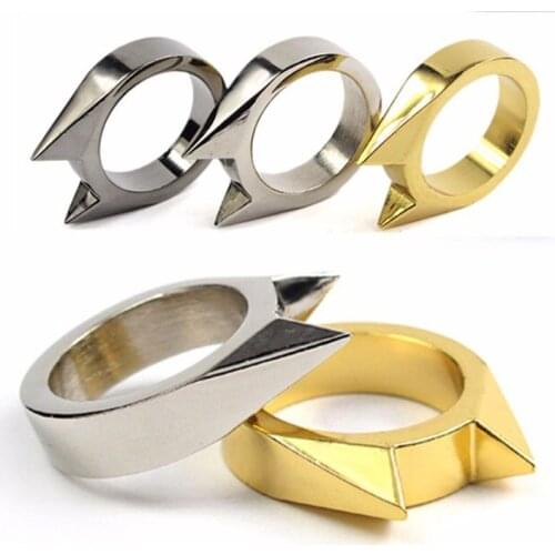 1Pcs Women Men Safety Survival Ring Tool Self Defence Stainless Steel Ring Finger Defense Ring Tool Silver Gold Black Color