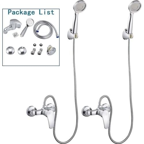 2pcs Bathroom Shower Faucet Silver Bath Faucet Mixer Tap Hot and Cold Water with ABS Hand Shower Head Set Wall Mount Shower