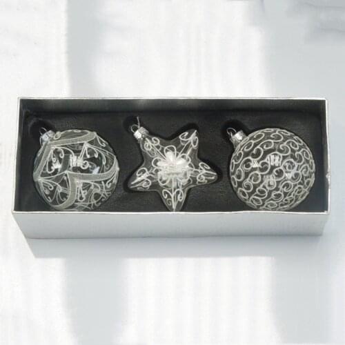 3pcs/set Diameter=8cm Small Size Transparent Glass Globe Christmas Tree Hanging Pendant Three Design Drawing Ball Decoration