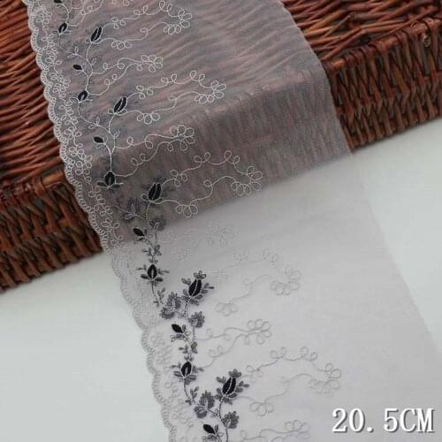30Yards Lace Ribbon Smoke Grey Trim Fabric Black Floral Pattern for Bridal Wedding Bra Decorations, Sewing DIY Making
