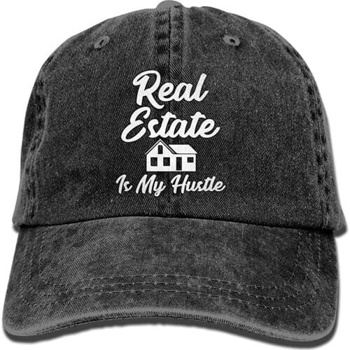 Real Estate is My Hustle Funny Realtor Gift Unisex Washed Twill Cotton Baseball Cap Vintage Adjustable Hat