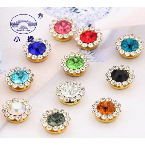 Shine Golden Bottom Sew On Rhinestones Flower Shape Crystal Rhinestones For Clothing Flatback Glass Mix Color Rhinestones S131