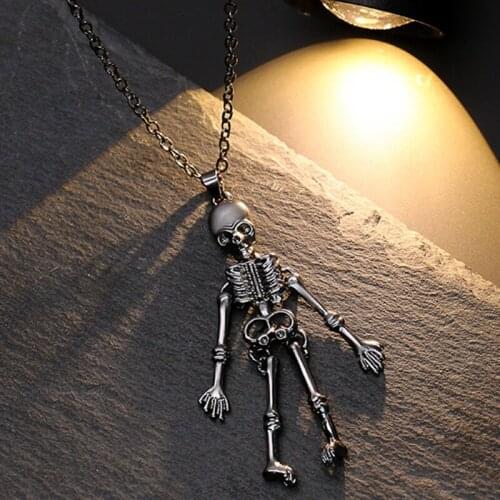Punk Skeleton Pendant Necklace For Men Women Gothic Ghost Pumpkin Head Neck Chains Necklace Halloween Party Jewelry Couple Gift