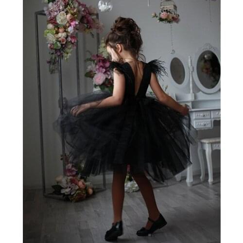Black Puffy Tulle Flower Girl Dress Backless Baby Girls Birthday Party Gowns Puffy Princess Dresses Custom