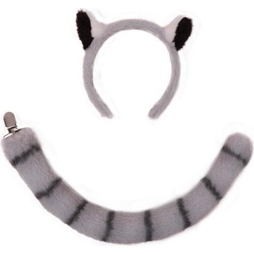 Raccoon Animal Headband with Tail Artificial Fur Ears Tail Halloween Masquerade Party Ball Cosplay Christmas Animal Accessories