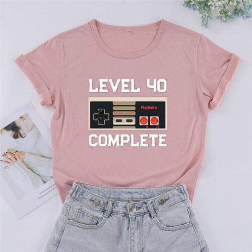 40th Birthday Level Complete Year Old Personalized Achievement Unlocked Gamer Video Game Shirt Short Sleeve Tees O Neck Clothing