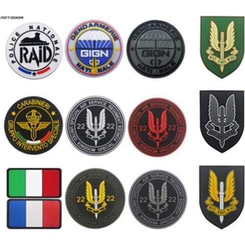 GIGN RAID France Army PVC Patches British S.A.S. SAS Italy Special Forces 3D rubber Hook Loop Patch Tactical Badge