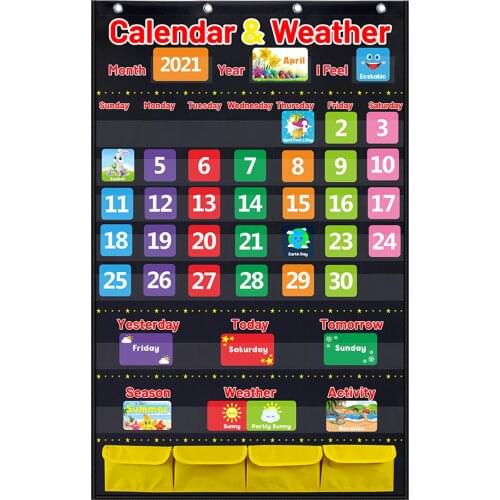 Fabric Calendar and Weather Pocket Chart Activity Cards Educational Board