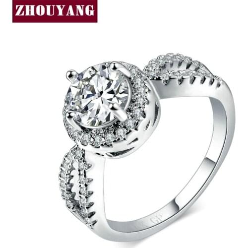 Classic Style 7mm Cubic Zirconia Silver Color Engagement Wedding Ring Party Jewelry For Women with Austrian Crystal ZYR567