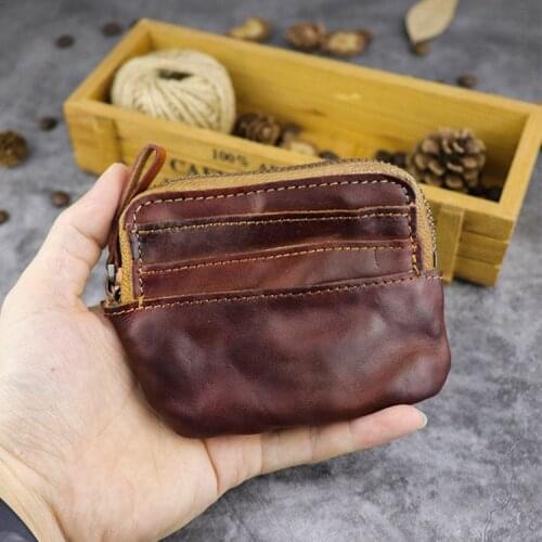 First layer genuine leather card holder wallet coin bag zipper purse vintage design