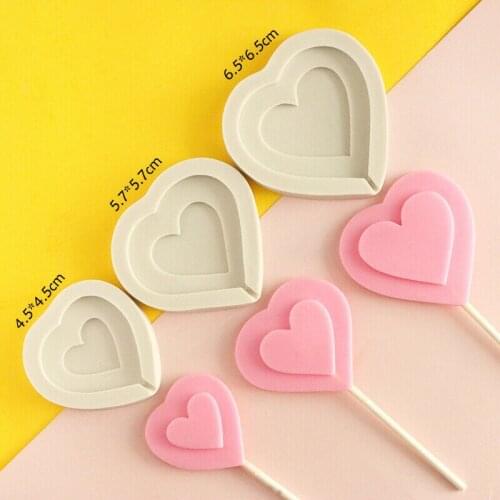 3pcs Love Heart Silicone Mold Bakeware Cake Decor Tools Three Sizes Fondant Chocolate Lollipop Baking Moulds Set
