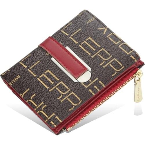 066F Women Small Wallet Stylish Letters Print Faux Leather Multi-Slots Short Vertical Zipper Coin Purse Mini Hasp Card Holder ID