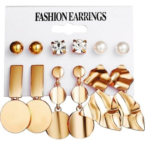 Fashion Geometric Gold Color Stud Earrings Set For Women Girls Metal Elephant Moon Letter Earring Handmade Female Jewelry