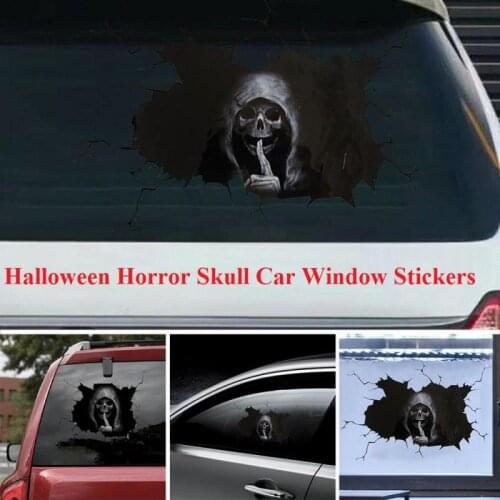 Halloween Horror Skull Car Window Stickers Horror Ghost Head Rear Window Stickers Glass Demon Stickers Exterior Accessories NEW